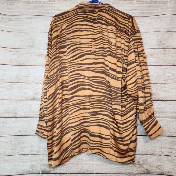 Vtg Escada Women's Long Sleeve Blouse Orange Animal Print Size 42 M 100% Silk - Picture 11 of 14